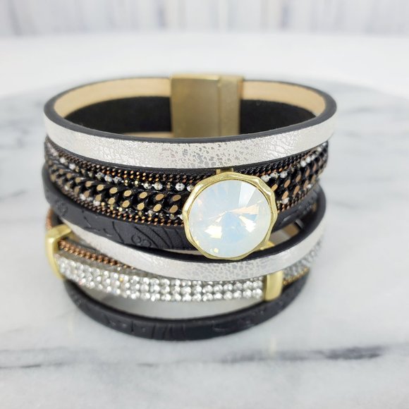Jewelry - Layered w Crystal Wrap Cuff Magnetic Bracelet